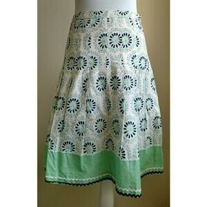 Ann Taylor LOFT Patterned Skirt Green White Tan A-Line Flare 0